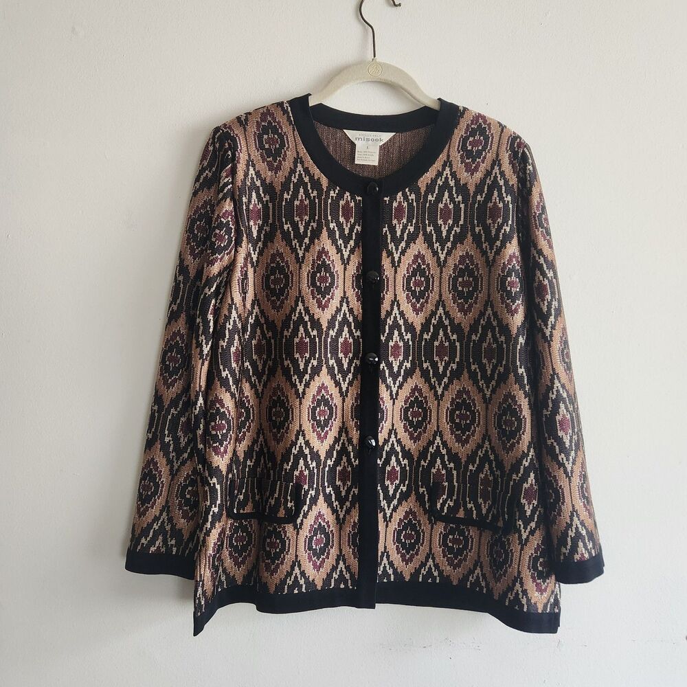 Vintage Exclusively Misook Black Knit Cardigan L old money quiet luxury church